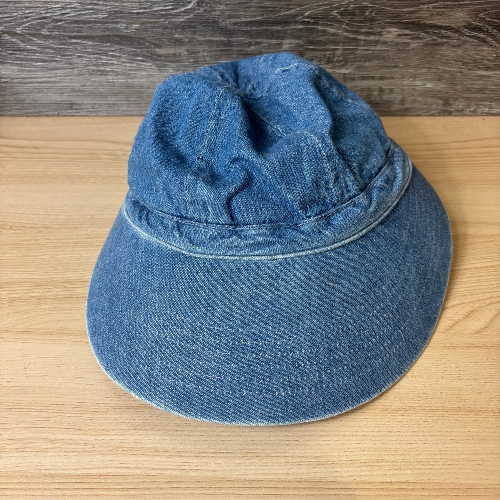 Vintage Sun Hat Cap Strech Back Womens Blue Denim Large Brim Ladies Outdoors